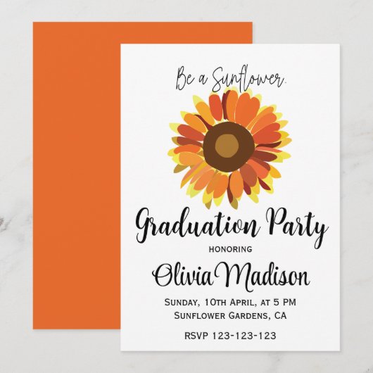 Invitation Soyez une fête de graduation de tournesol (Devant / Derrière)