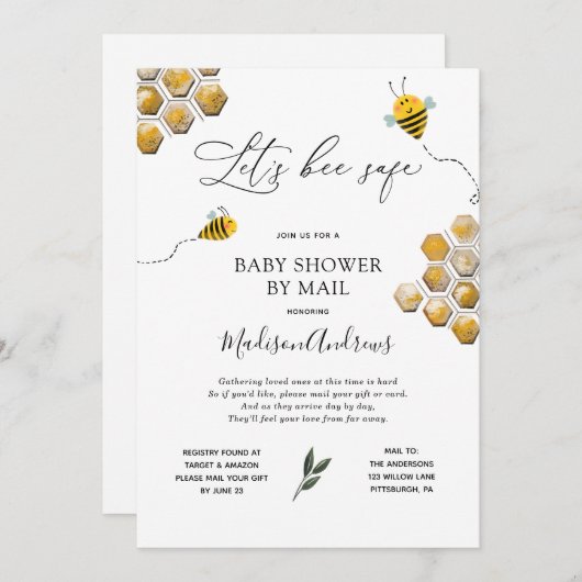 Invitation Soyons en sécurité Baby shower par courrier (Devant / Derrière)