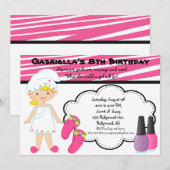 Invitation Spa de filles Zebra rose et blanc (Devant / Derrière)