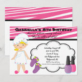Invitation Spa de filles Zebra rose et blanc (Devant / Derrière)