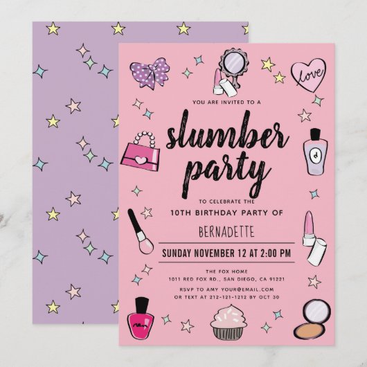 Invitation Spa de maquillage Stwood Party Fille rose Annivers (Devant / Derrière)