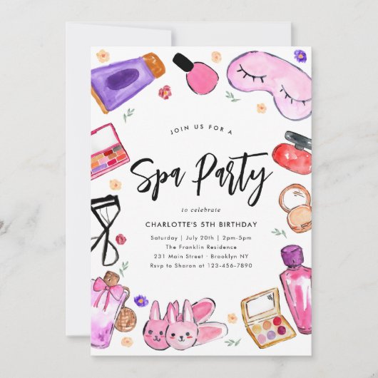 Invitation Spa de pyjama de bois de maquillage Chic Glam Girl (Devant)