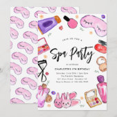 Invitation Spa de pyjama de bois de maquillage Chic Glam Girl (Devant / Derrière)