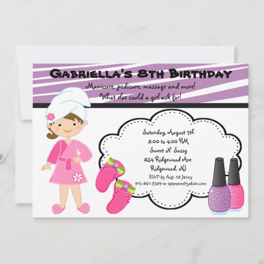 Invitation Spa des filles Zebra violet et blanc (Devant)