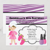 Invitation Spa des filles Zebra violet et blanc (Devant / Derrière)