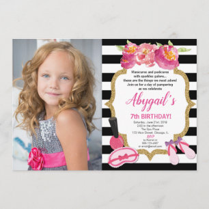 Invitation Spa fête d'anniversaire rose or noir fille