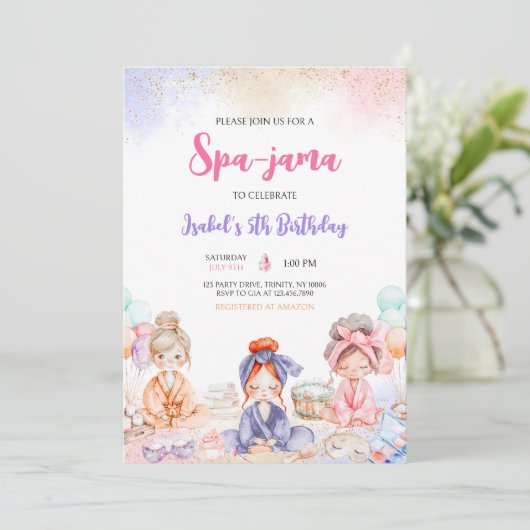 Invitation Spa jama fête d'anniversaire (Debout devant)