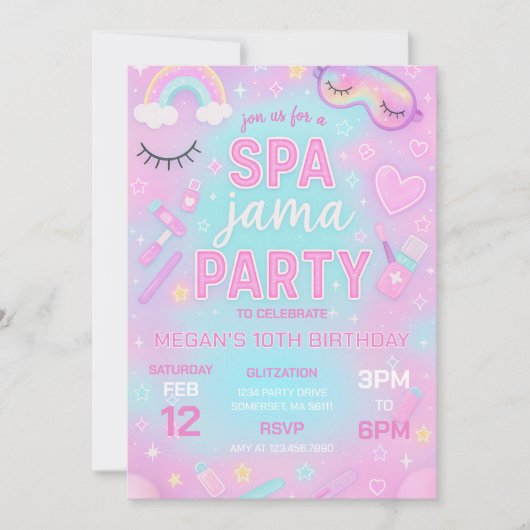 Invitation Spa-Jama Spa Et Dormir Fête D'Anniversaire (Devant)