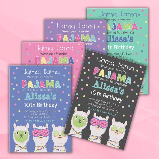 Invitation Spa llama party, pyjama de lama
