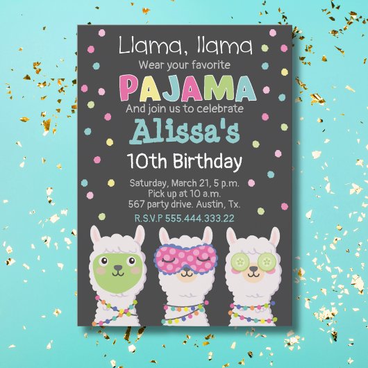 Invitation Spa llama party, pyjama de lama