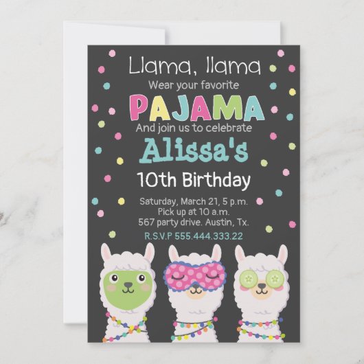 Invitation Spa llama party, pyjama de lama (Devant)