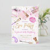 Invitation Spa Maquillage fête d'anniversaire Blush rose Glam (Debout devant)
