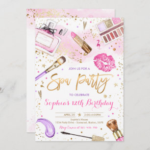 Invitation Spa Maquillage fête d'anniversaire Blush rose Glam