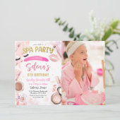 Invitation Spa Maquillage fête d'anniversaire Pink Glitz & Gl (Debout devant)