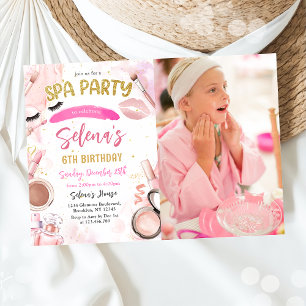 Invitation Spa Maquillage fête d'anniversaire Pink Glitz & Gl