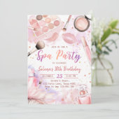 Invitation Spa Maquillage fête d'anniversaire Pink Glitz & Gl (Debout devant)