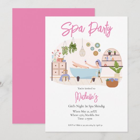 Invitation Spa Party Glam Adulte Anniversaire (Devant / Derrière)