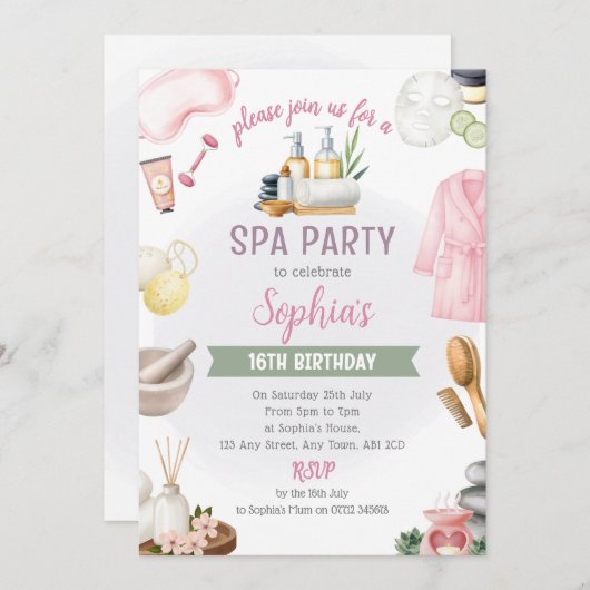 Invitation Spa Party Invitation, Natural Calm Refresh Pamper (Devant / Derrière)