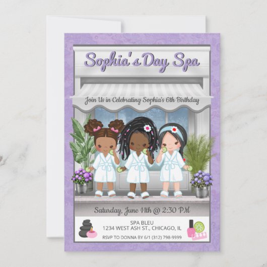 Invitation spa Party pour jeunes filles (Devant)