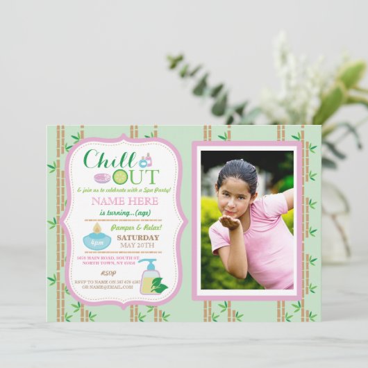 Invitation Spa Photo Anniversaire Fête Relax Pamper Girls Inv (Debout devant)