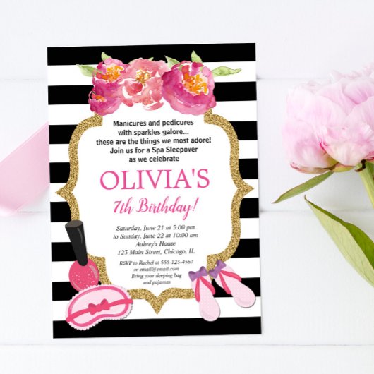 Invitation Spa Sleepover fête d'anniversaire