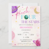 Invitation Space 4th Reach Four the Stars Birthday Girl (Devant)