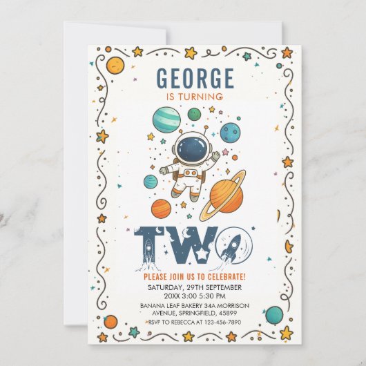 Invitation Space Adventure 2e anniversaire | Partie spatiale (Devant)