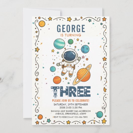 Invitation Space Adventure 3rd Birthday | Outer Space Party (Devant)