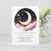 Invitation Space Adventure Moon et Stars Girl Baby shower (Debout devant)