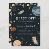 Invitation Space Adventure Playful Kids Birthday Party (Devant / Derrière)