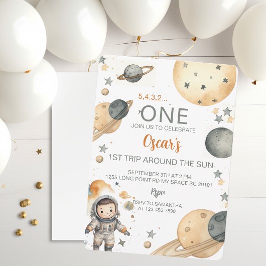 Invitation Space Adventure Watercolor Premier anniversaire