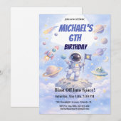 Invitation Space Astronaut 6th Birthday Outer Space Galaxy  (Devant / Derrière)