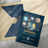 Invitation Space Birthday Moon Stars Planètes Galaxy Boy Part