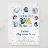 Invitation Space Blue Gold Premier Voyage Autour Du Soleil (Devant)