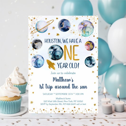 Invitation Space Blue Gold Premier Voyage Autour Du Soleil