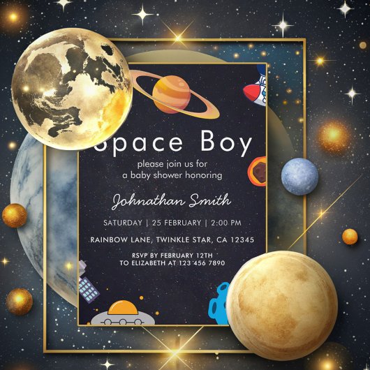 Invitation Space Boy Planets mignon Baby shower astronaute