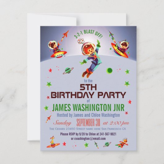 Invitation Space Boy's 5th Birthday Party (Devant)