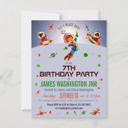 Invitation Space Boy's 7th Birthday Party (Devant)