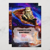 Invitation Space cat couché sur une pizza (Devant / Derrière)