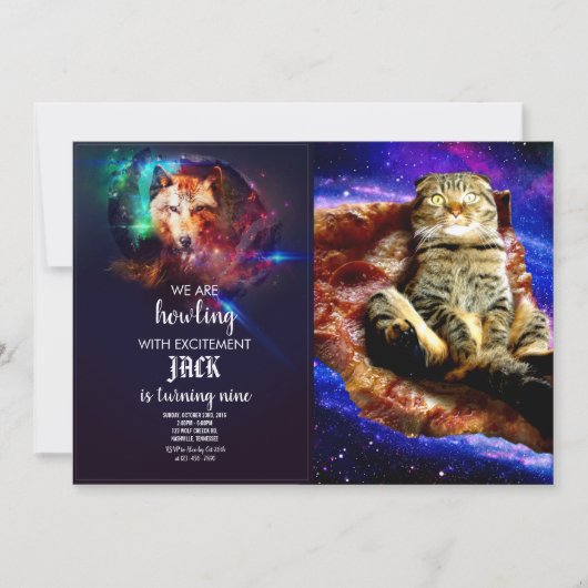 Invitation Space cat couché sur une pizza (Devant)