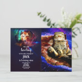 Invitation Space cat couché sur une pizza (Debout devant)