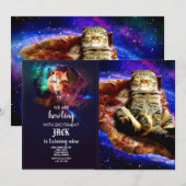 Invitation Space cat couché sur une pizza (Devant / Derrière)