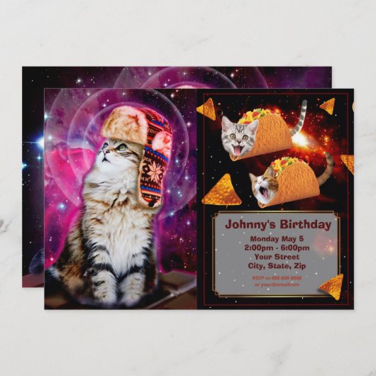 Invitation Space cat en casquette russe (Devant / Derrière)
