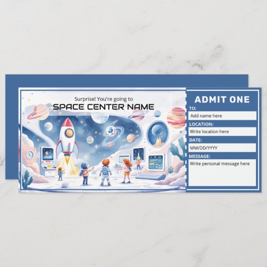 Invitation Space Centre - Space Museum Ticket Template (Devant / Derrière)