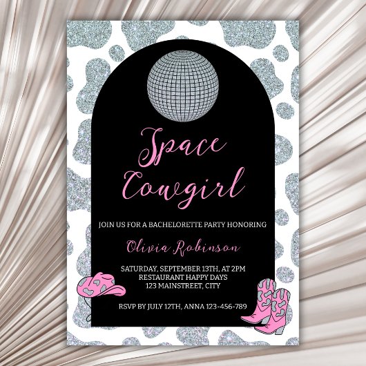 Invitation Space Cowgirl Parties scintillant Vache Imprimer B