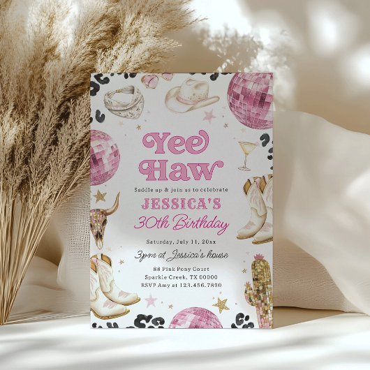 Invitation Space Cowgirl Rodeo Pink Disco Birthday Party 