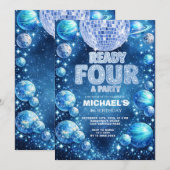 Invitation Space Disco 4e Anniversaire PRÊT POUR UNE FÊTE (Devant / Derrière)