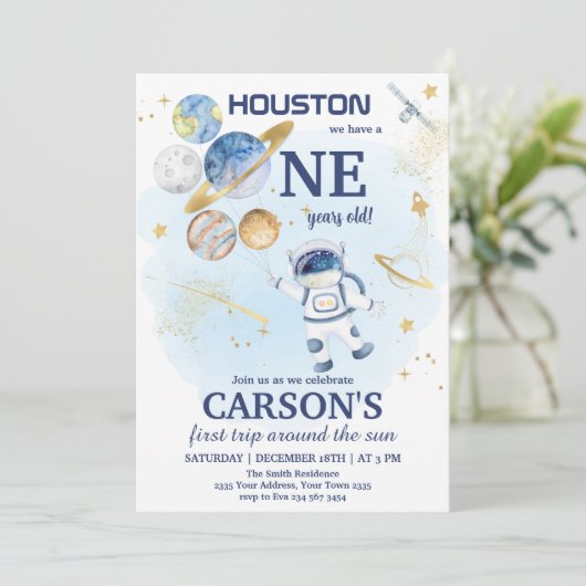 Invitation Space First Outer Space First Birthday (Debout devant)
