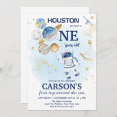 Invitation Space First Outer Space First Birthday (Devant / Derrière)