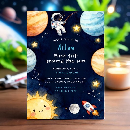 Invitation Space First Trip Around The Sun 1st Birthday